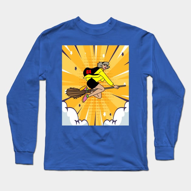 Flying Witch On A Broomstick With A Hat Long Sleeve T-Shirt by flofin